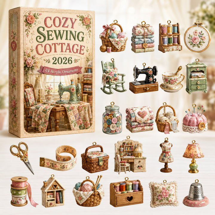 CHRISTMAS KICKOFF 40% OFF - Cozy Sewing Cottage Advent Calendar 2026 - 24-Day Festive Countdown, Acrylic Charms Blind Box - Gift For Sewing Lovers AC0HT520