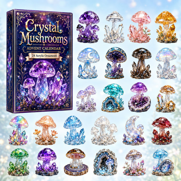 CHRISTMAS KICKOFF 40% OFF - Crystal Mushrooms Advent Calendar 2026 - 24-Day Festive Countdown, Acrylic Charms Blind Box - Gift For Nature Lovers AC0HT316