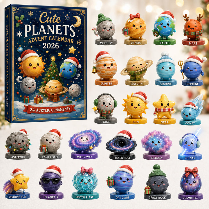 CHRISTMAS KICKOFF 40% OFF - Cute Planets Advent Calendar 2026 - 24-Day Festive Countdown, Acrylic Charms Blind Box - Gift For Space Lovers, Family & Friends AC0HT245