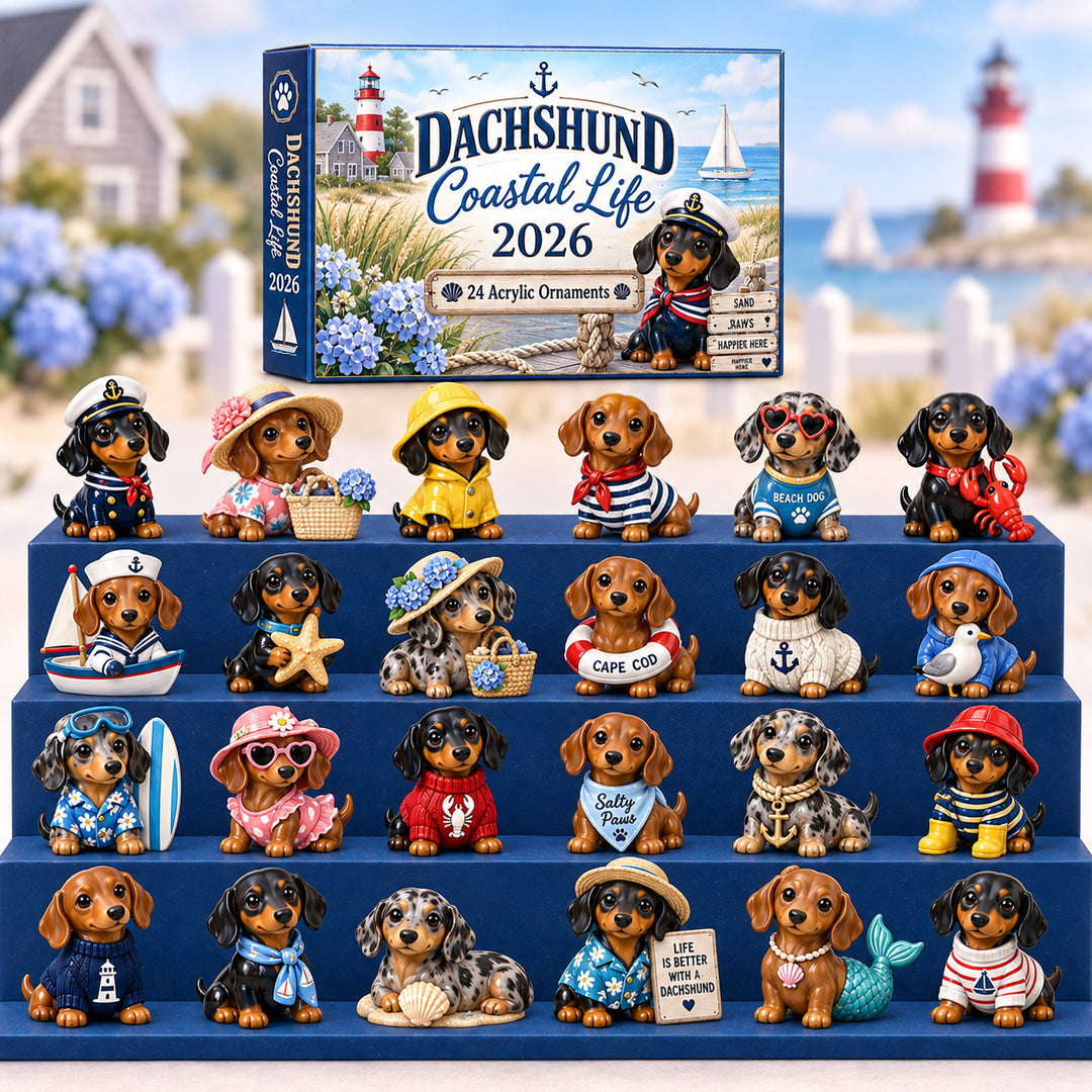 CHRISTMAS KICKOFF 40% OFF - Dachshund Coastal Life Advent Calendar 2026 - 24-Day Festive Countdown, Acrylic Charms Blind Box - Gift For Dachshund Lovers AC0HT571