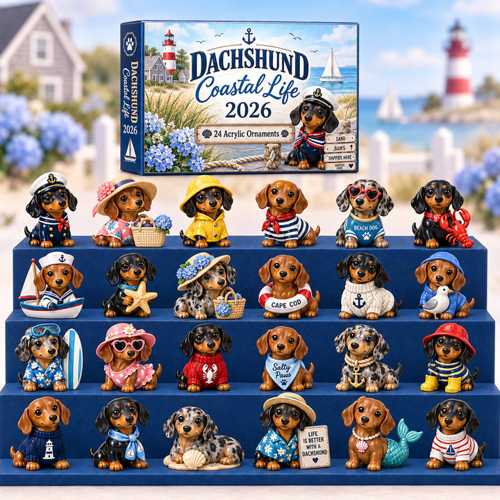 CHRISTMAS KICKOFF 40% OFF - Dachshund Coastal Life Advent Calendar 2026 - 24-Day Festive Countdown, Acrylic Charms Blind Box - Gift For Dachshund Lovers AC0HT571
