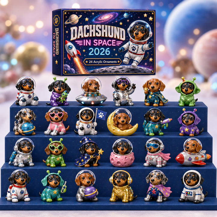 CHRISTMAS KICKOFF 40% OFF - Dachshund In Space Advent Calendar 2026 - 24-Day Festive Countdown, Acrylic Charms Blind Box - Gift For Dachshund Lovers AC0HT576