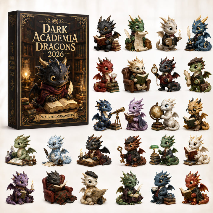 CHRISTMAS KICKOFF 40% OFF - Dark Academia Dragons Advent Calendar 2026 - 24-Day Festive Countdown, Acrylic Charms Blind Box - Gift For Dragon Lovers AC0HT419