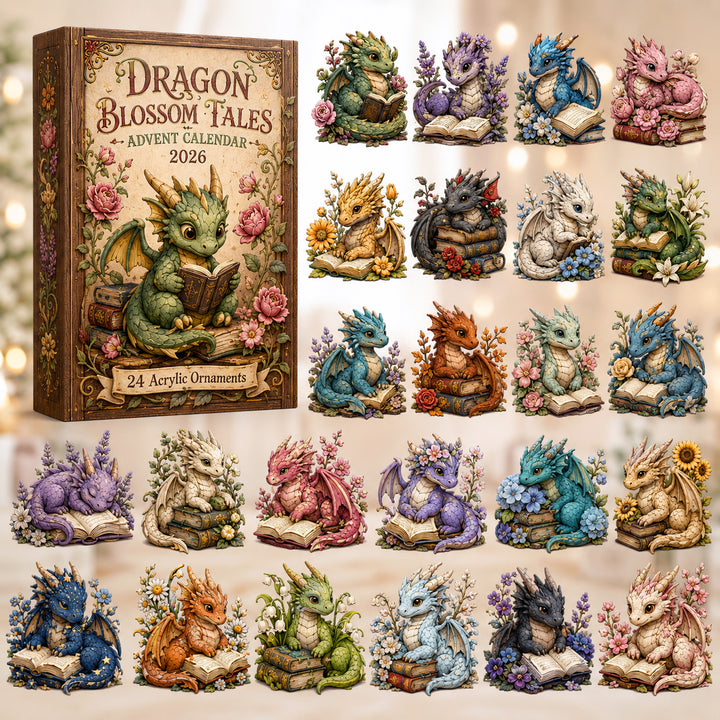 CHRISTMAS KICKOFF 40% OFF - Dragon Blossom Tales Advent Calendar 2026 - 24-Day Festive Countdown, Acrylic Charms Blind Box - Gift For Dragon Lovers AC0HT418
