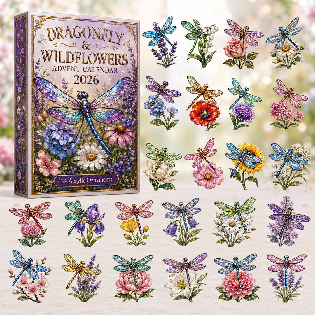 CHRISTMAS KICKOFF 40% OFF - Dragonfly & Wildflowers Advent Calendar 2026 - 24-Day Festive Countdown, Acrylic Charms Blind Box - Gift For Dragonfly Lovers AC0HT358