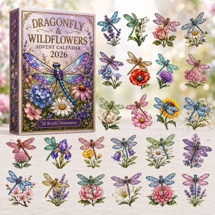 CHRISTMAS KICKOFF 40% OFF - Dragonfly & Wildflowers Advent Calendar 2026 - 24-Day Festive Countdown, Acrylic Charms Blind Box - Gift For Dragonfly Lovers AC0HT358