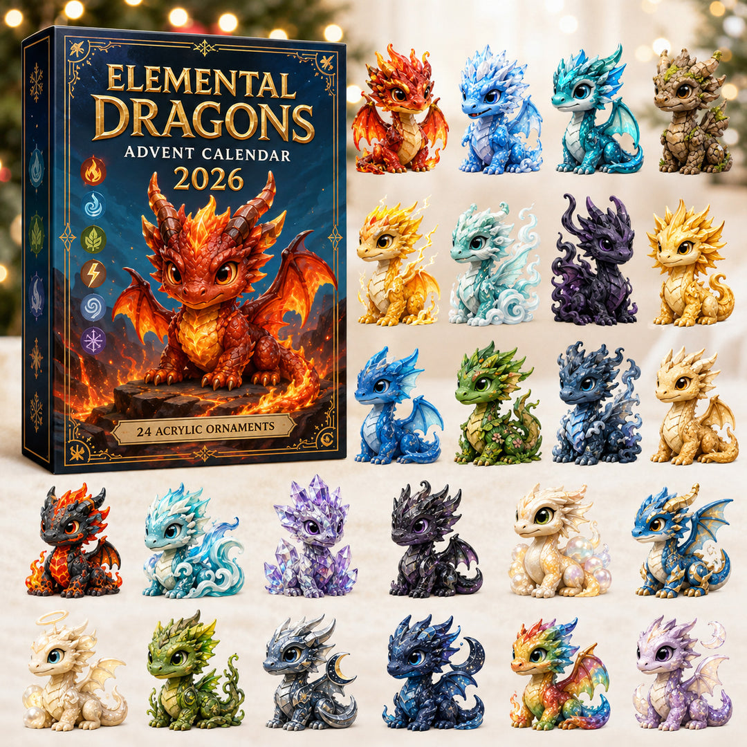 CHRISTMAS KICKOFF 40% OFF - Elemental Dragons Advent Calendar 2026 - 24-Day Festive Countdown, Acrylic Charms Blind Box - Gift For Dragon Lovers