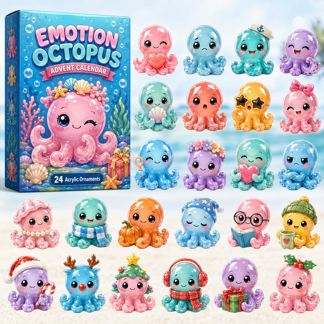 CHRISTMAS KICKOFF 40% OFF - Emotion Octopus Advent Calendar 2026 - 24-Day Festive Countdown, Acrylic Charms Blind Box - Gift For Family & Friends, Ocean Lovers