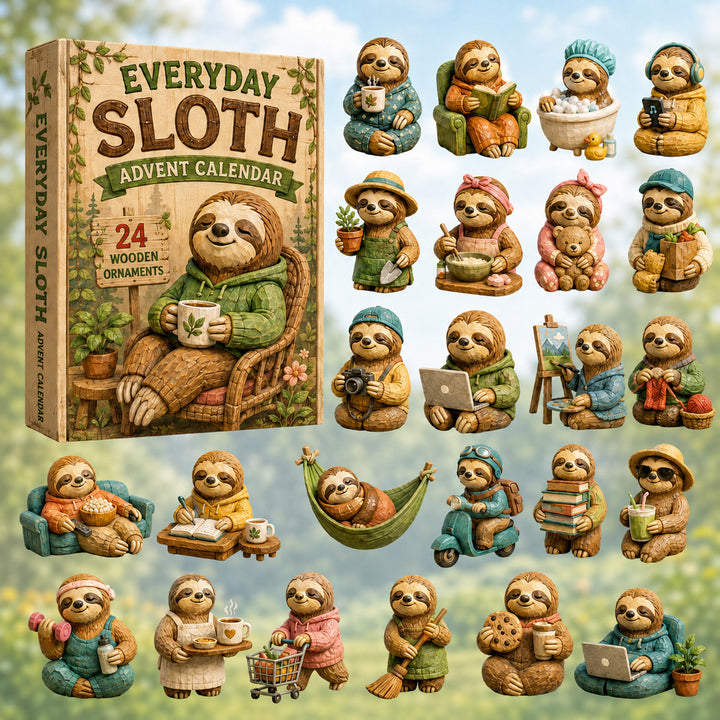 CHRISTMAS KICKOFF 40% OFF - Everyday Sloth Advent Calendar 2026 - 24-Day Festive Countdown, Wooden Charms Blind Box - Gift For Sloth Lovers AC0HT392