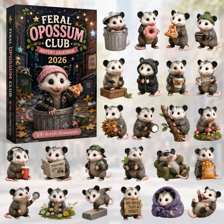 CHRISTMAS KICKOFF 40% OFF - Feral Opossum Club Advent Calendar 2026 - 24-Day Festive Countdown, Acrylic Charms Blind Box - Gift For Opossum Lovers AC0HT507