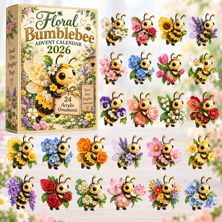 CHRISTMAS KICKOFF 40% OFF - Floral Bumblebee Advent Calendar 2026 - 24-Day Festive Countdown, Acrylic Charms Blind Box - Gift For Bee Lovers AC0HT635