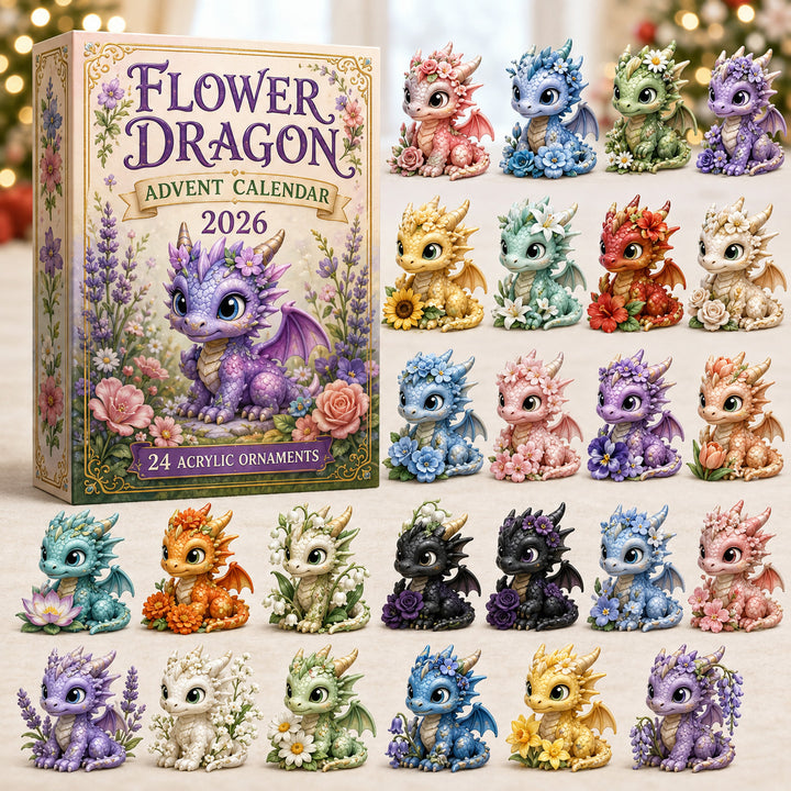 CHRISTMAS KICKOFF 40% OFF - Flower Dragon Advent Calendar 2026 - 24-Day Festive Countdown, Acrylic Charms Blind Box - Gift For Dragon Lovers