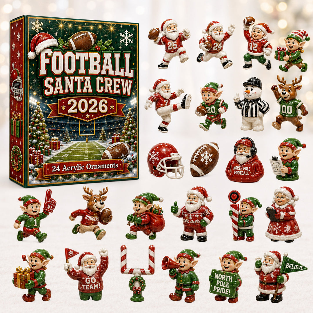 CHRISTMAS KICKOFF 40% OFF - Football Santa Crew Advent Calendar 2026 - 24-Day Festive Countdown, Acrylic Charms Blind Box - Gift For Football Lovers AC0HT344