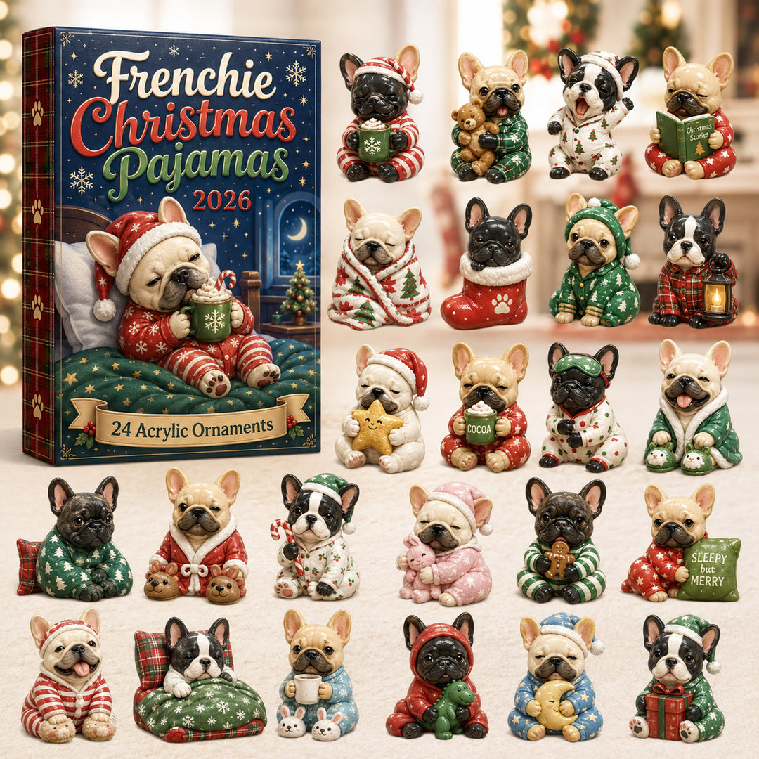 CHRISTMAS KICKOFF 40% OFF - Frenchie Christmas Pajamas Advent Calendar 2026 - 24-Day Festive Countdown, Acrylic Charms Blind Box - Gift For French Bulldog Lovers AC0HT186