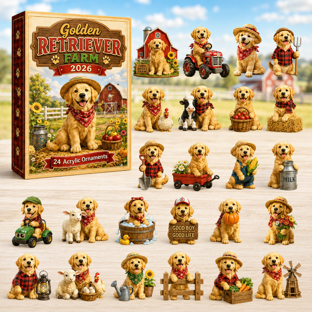 CHRISTMAS KICKOFF 40% OFF - Golden Retriever Farm Advent Calendar 2026 - 24-Day Festive Countdown, Acrylic Charms Blind Box - Gift For Golden Retriever Lovers AC0HT192