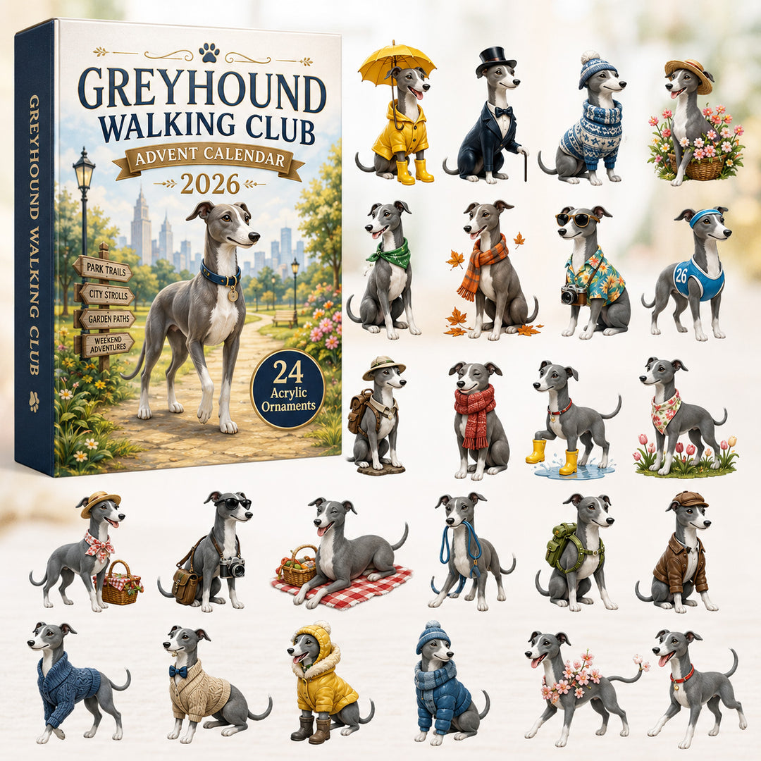 CHRISTMAS KICKOFF 40% OFF - Greyhound Walking Club Advent Calendar 2026 - 24-Day Festive Countdown, Acrylic Charms Blind Box - Gift For Greyhound Lovers AC0HT408