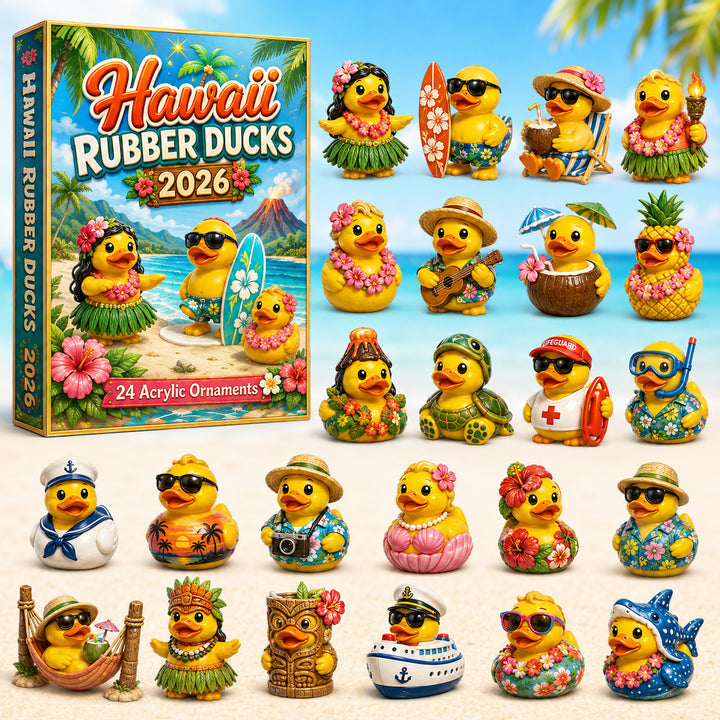 CHRISTMAS KICKOFF 40% OFF - Hawaii Rubber Duck Advent Calendar 2026 - 24-Day Festive Countdown, Acrylic Charms Blind Box - Gift For Family & Friends