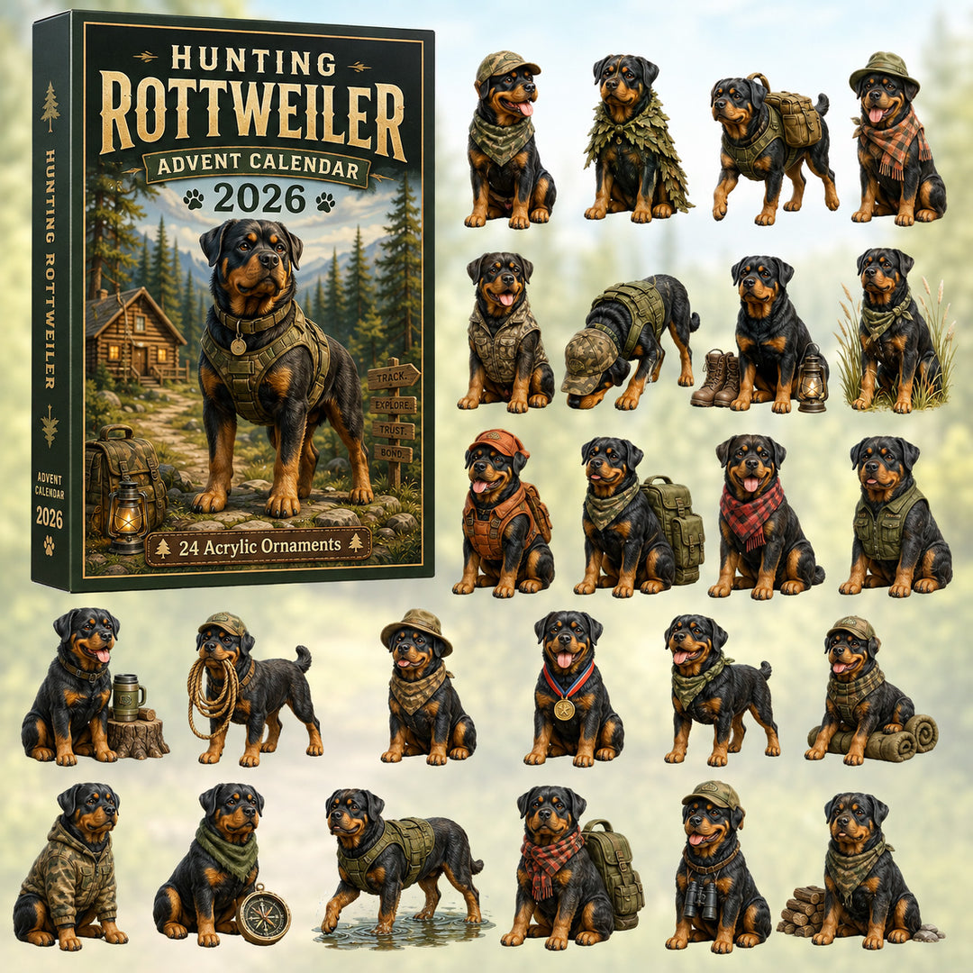 CHRISTMAS KICKOFF 40% OFF - Hunting Rottweiler Advent Calendar 2026 - 24-Day Festive Countdown, Acrylic Charms Blind Box - Gift For Rottweiler Lovers AC0HT198