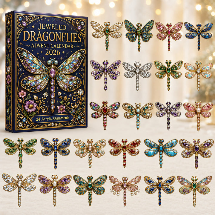 CHRISTMAS KICKOFF 40% OFF - Jeweled Dragonflies Advent Calendar 2026 - 24-Day Festive Countdown, Acrylic Charms Blind Box - Gift For Dragonfly Lovers AC0HT355
