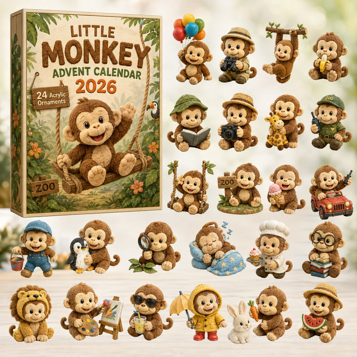 CHRISTMAS KICKOFF 40% OFF - Little Monkey Advent Calendar 2026 - 24-Day Festive Countdown, Acrylic Charms Blind Box - Gift For Safari Lovers AC0HT543