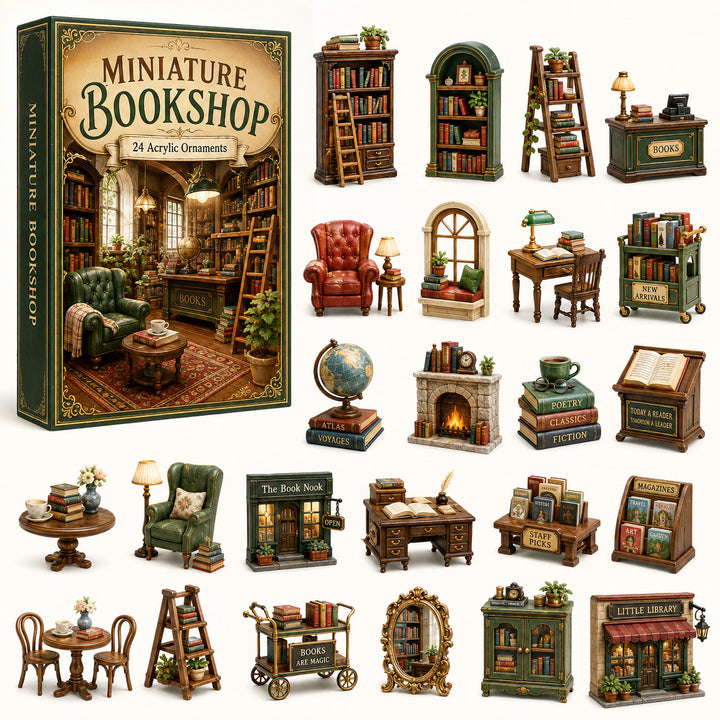 CHRISTMAS KICKOFF 40% OFF - Miniature Bookshop Advent Calendar 2026 - 24-Day Festive Countdown, Acrylic Charms Blind Box - Gift For Reading Lovers AC0HT427