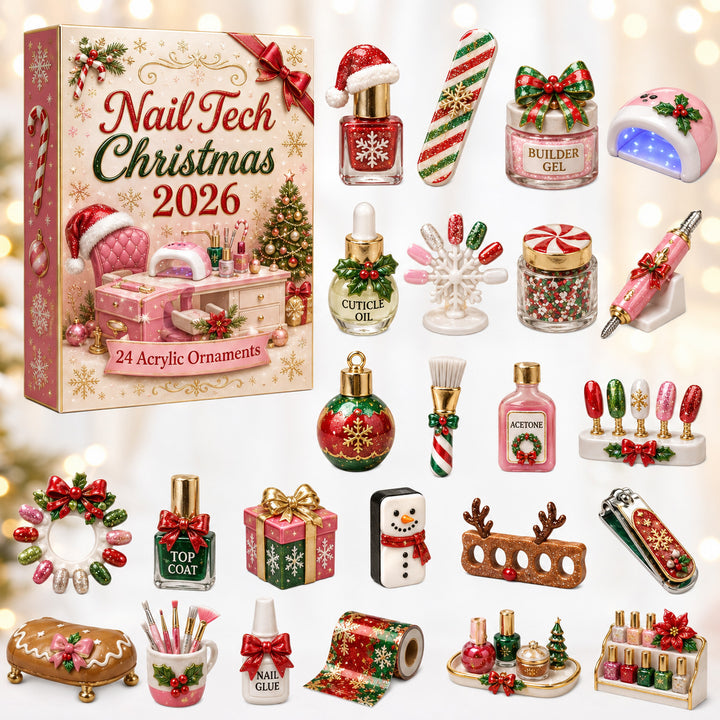 CHRISTMAS KICKOFF 40% OFF - Nail Tech Christmas Advent Calendar 2026 - 24-Day Festive Countdown, Acrylic Charms Blind Box - Gift For Nail Technicians AC0HT320