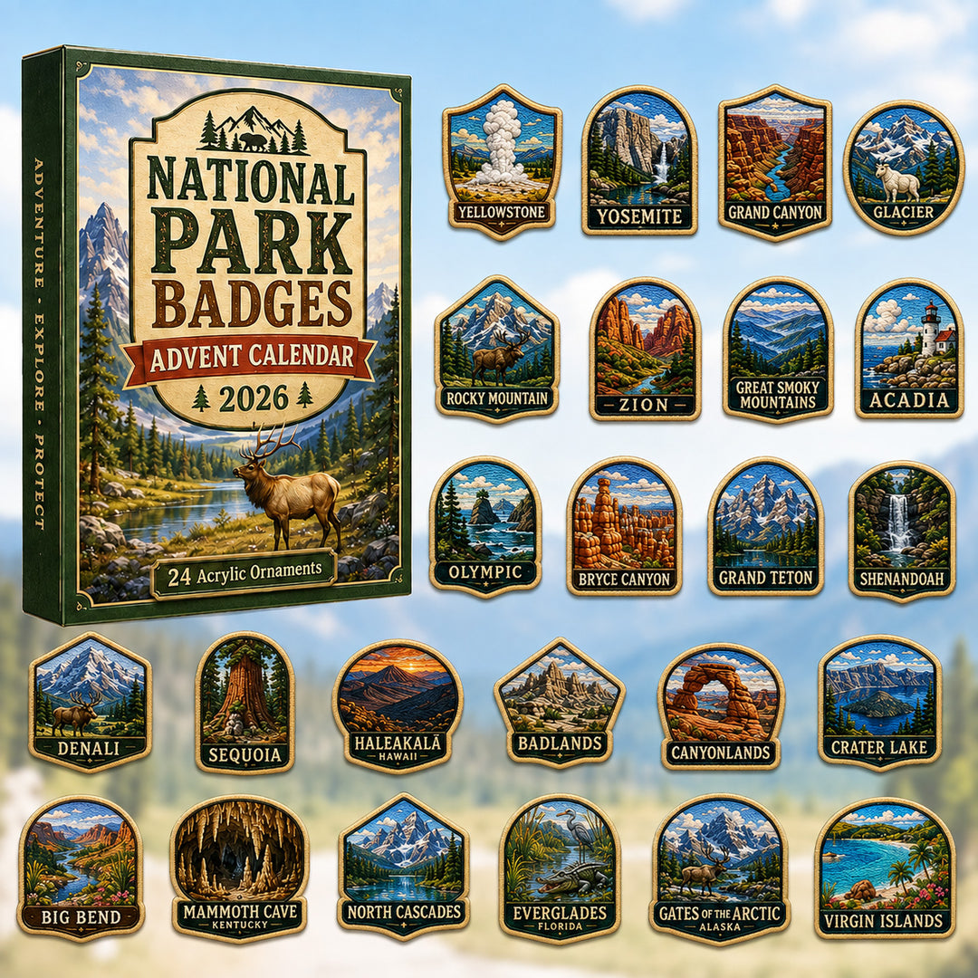 CHRISTMAS KICKOFF 40% OFF - National Park Badges Advent Calendar 2026 - 24-Day Festive Countdown, Acrylic Charms Blind Box - Gift For Family & Friends AC0HT292