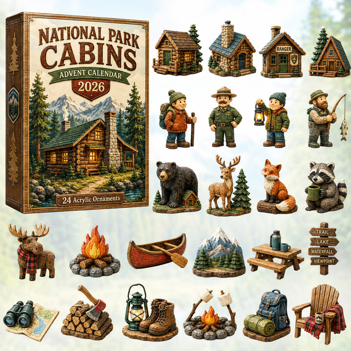 CHRISTMAS KICKOFF 40% OFF - National Park Cabins Advent Calendar 2026 - 24-Day Festive Countdown, Acrylic Charms Blind Box - Gift For Family & Friends AC0HT296