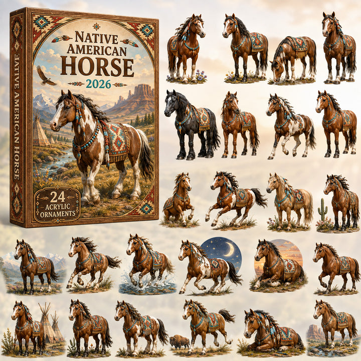 CHRISTMAS KICKOFF 40% OFF - Native American Horse Advent Calendar 2026 - 24-Day Festive Countdown, Acrylic Charms Blind Box - Gift For Horse Lovers AC0HT504