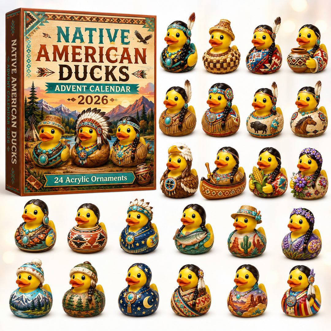 CHRISTMAS KICKOFF 40% OFF - Native American Rubber Duck Advent Calendar 2026 - 24-Day Festive Countdown, Acrylic Charms Blind Box - Gift For Family & Friends