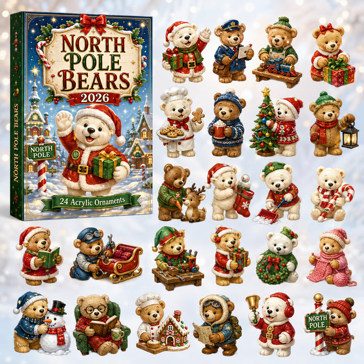 CHRISTMAS KICKOFF 40% OFF - North Pole Bears Advent Calendar 2026 - 24-Day Festive Countdown, Acrylic Charms Blind Box - Gift For Kids, Family & Friends AC0HT374