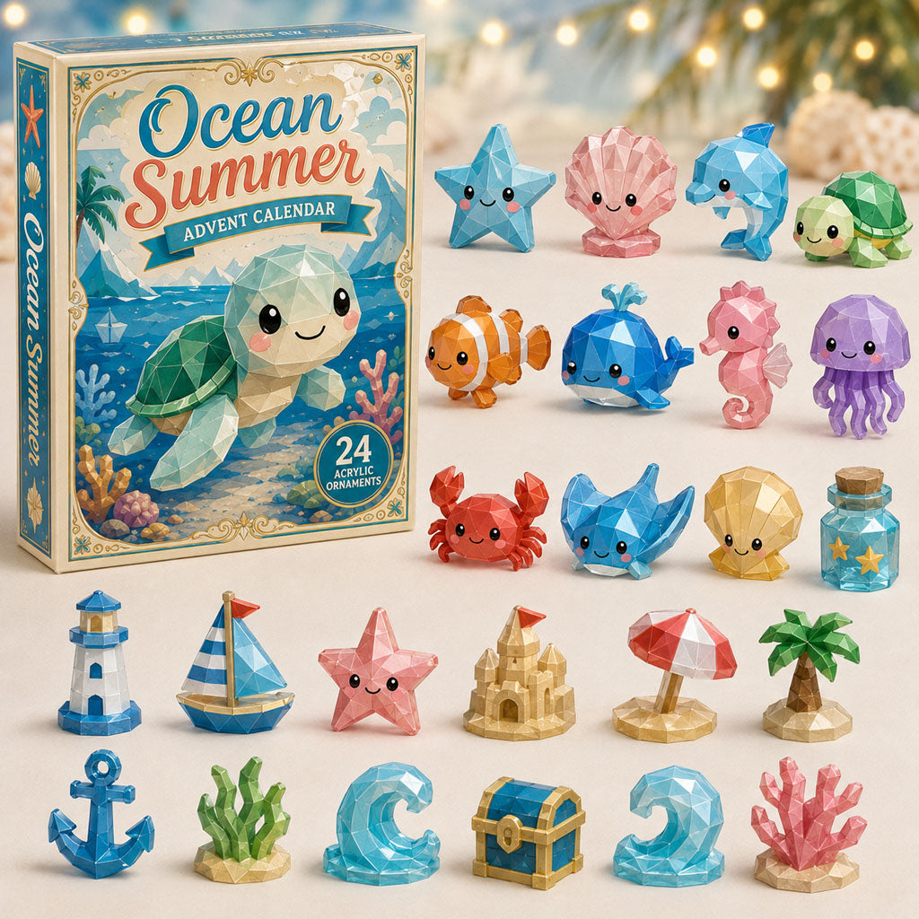 CHRISTMAS KICKOFF 40% OFF - Ocean Tropical Advent Calendar 2026 - 24-Day Festive Countdown, Acrylic Charms Blind Box - Gift For Ocean Lovers