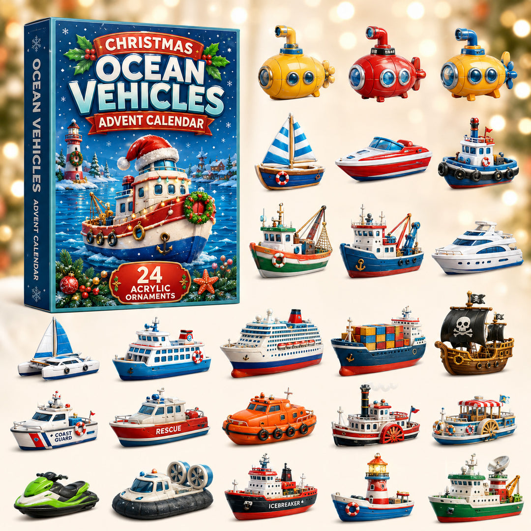 CHRISTMAS KICKOFF 40% OFF - Ocean Vehicles Advent Calendar 2026 - 24-Day Festive Countdown, Acrylic Charms Blind Box - Gift For Kids, Family & Friends
