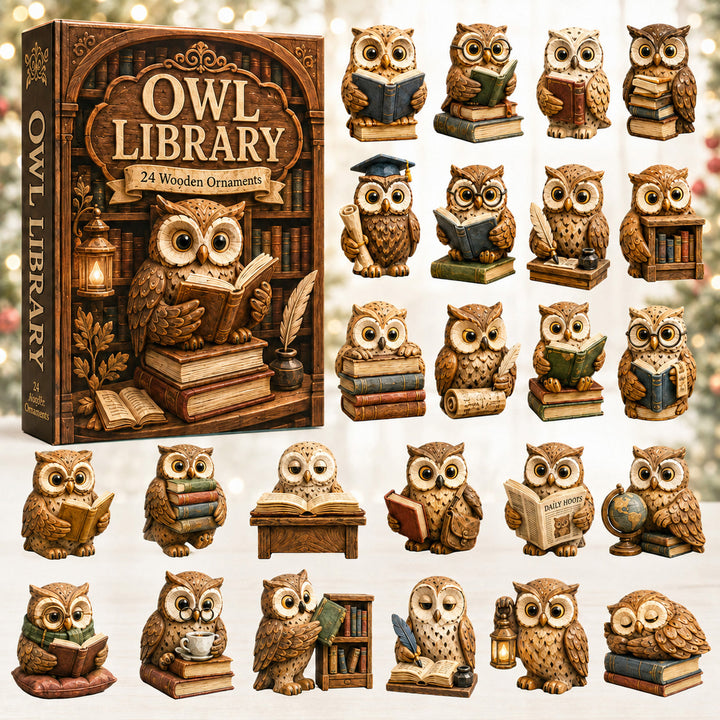 CHRISTMAS KICKOFF 40% OFF - Owl Library Advent Calendar 2026 - 24-Day Festive Countdown, Wooden Charms Blind Box - Gift For Owl Lovers AC0HT385