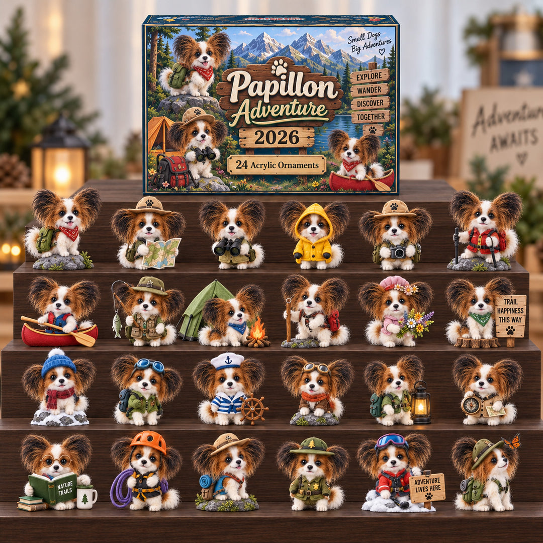 CHRISTMAS KICKOFF 40% OFF - Papillon Adventure Advent Calendar 2026 - 24-Day Festive Countdown, Acrylic Charms Blind Box - Gift For Papillon Dog Lovers AC0HT578
