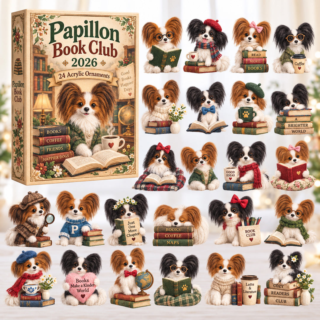 CHRISTMAS KICKOFF 40% OFF - Papillon Book Club Advent Calendar 2026 - 24-Day Festive Countdown, Acrylic Charms Blind Box - Gift For Papillon Dog Lovers AC0HT580