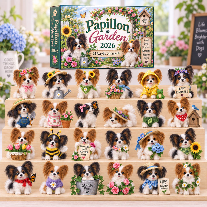 CHRISTMAS KICKOFF 40% OFF - Papillon Garden Advent Calendar 2026 - 24-Day Festive Countdown, Acrylic Charms Blind Box - Gift For Papillon Dog Lovers AC0HT582