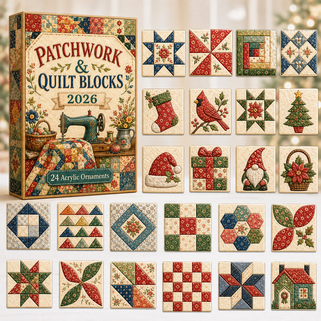 CHRISTMAS KICKOFF 40% OFF - Patchwork & Quilt Blocks Advent Calendar 2026 - 24-Day Festive Countdown, Acrylic Charms Blind Box - Gift For Quilting Lovers AC0HT522