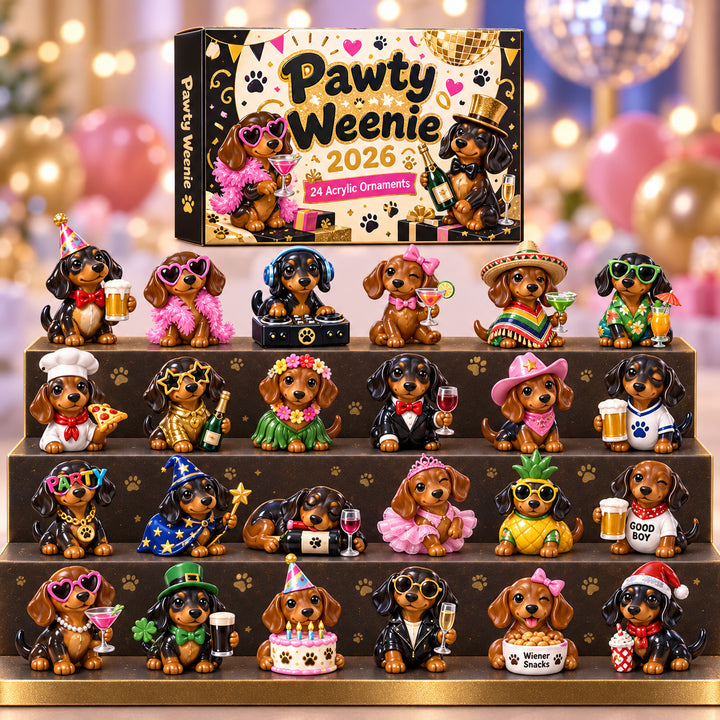 CHRISTMAS KICKOFF 40% OFF - Pawty Weenie Advent Calendar 2026 - 24-Day Festive Countdown, Acrylic Charms Blind Box - Gift For Dachshund Lovers AC0HT573
