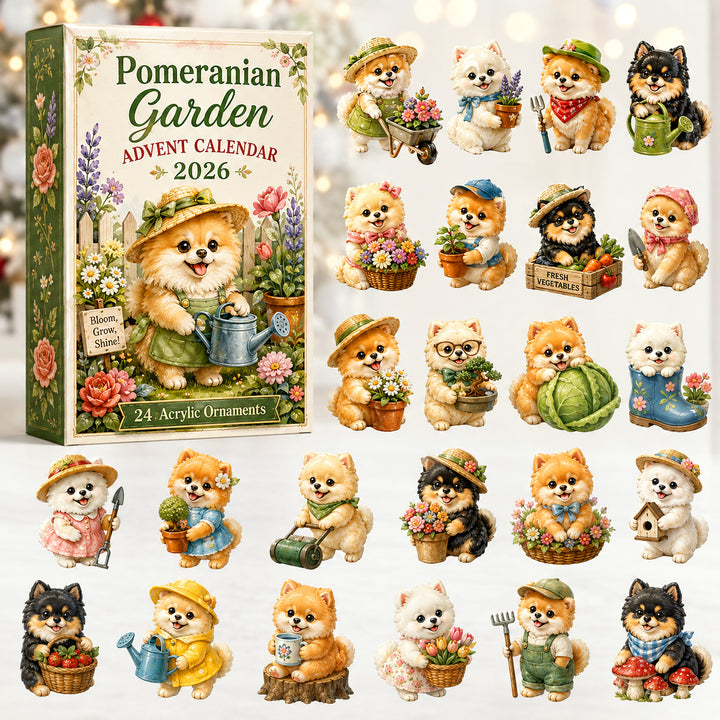 CHRISTMAS KICKOFF 40% OFF - Pomeranian Garden Advent Calendar 2026 - 24-Day Festive Countdown, Acrylic Charms Blind Box - Gift For Pomeranian Lovers