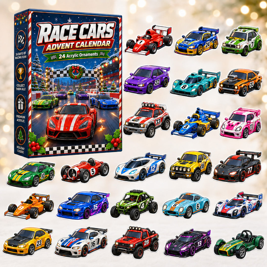 CHRISTMAS KICKOFF 40% OFF - Race Cars Advent Calendar 2026 - 24-Day Festive Countdown, Acrylic Charms Blind Box - Gift For Kids, Family & Friends