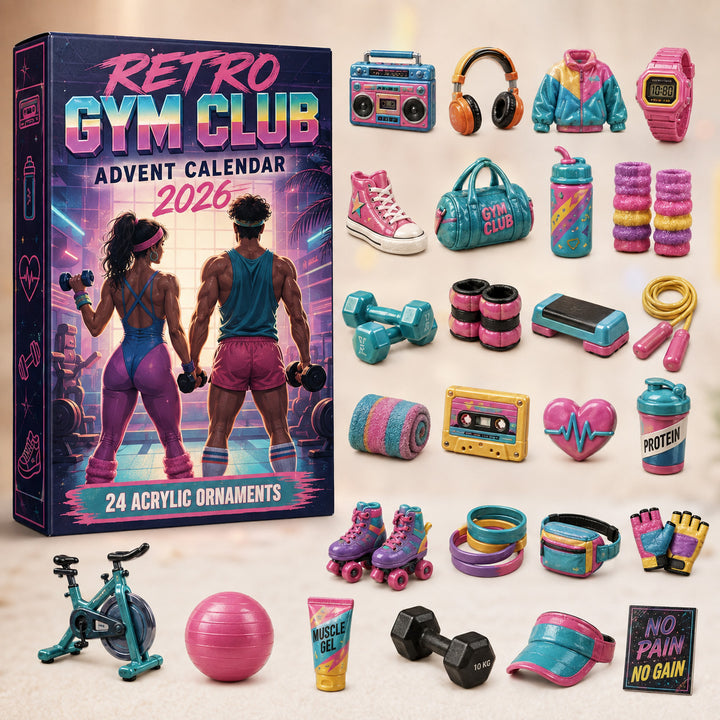 CHRISTMAS KICKOFF 40% OFF - Retro Gym Club Advent Calendar 2026 - 24-Day Festive Countdown, Acrylic Charms Blind Box - Gift For Gymers AC0HT532