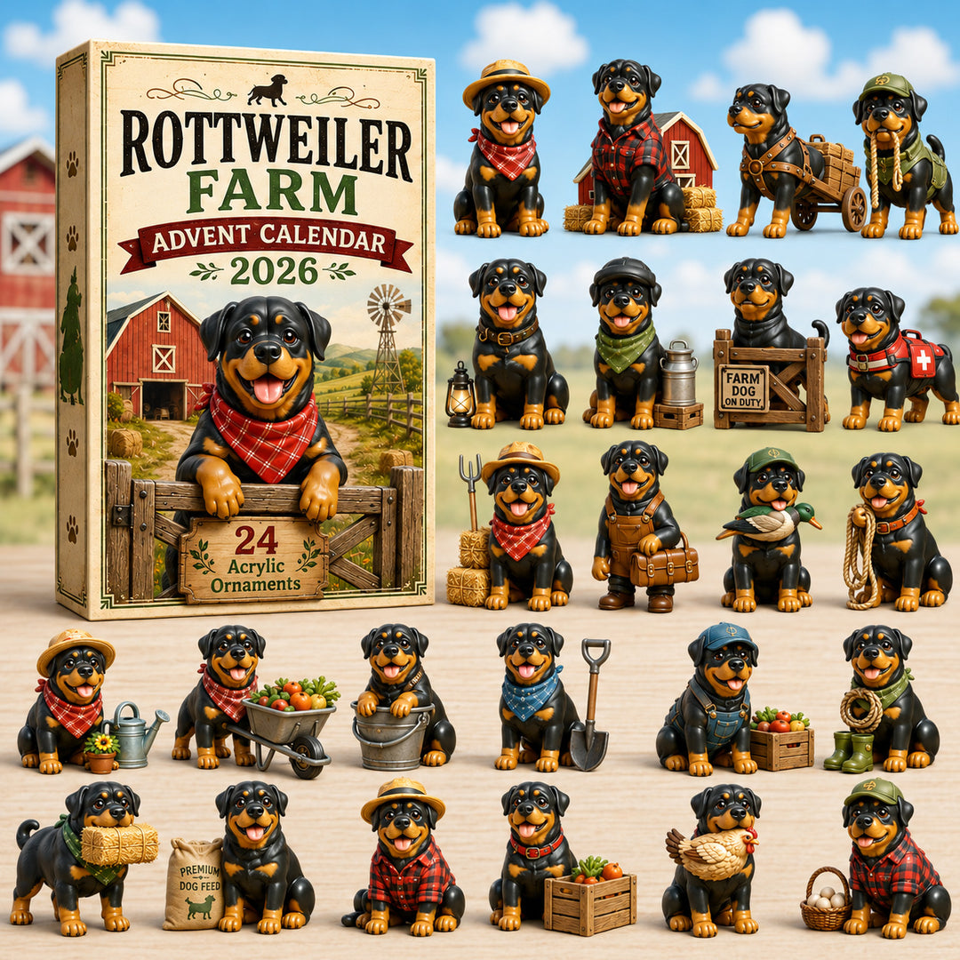 CHRISTMAS KICKOFF 40% OFF - Rottweiler Farm Advent Calendar 2026 - 24-Day Festive Countdown, Acrylic Charms Blind Box - Gift For Rottweiler Lovers AC0HT199