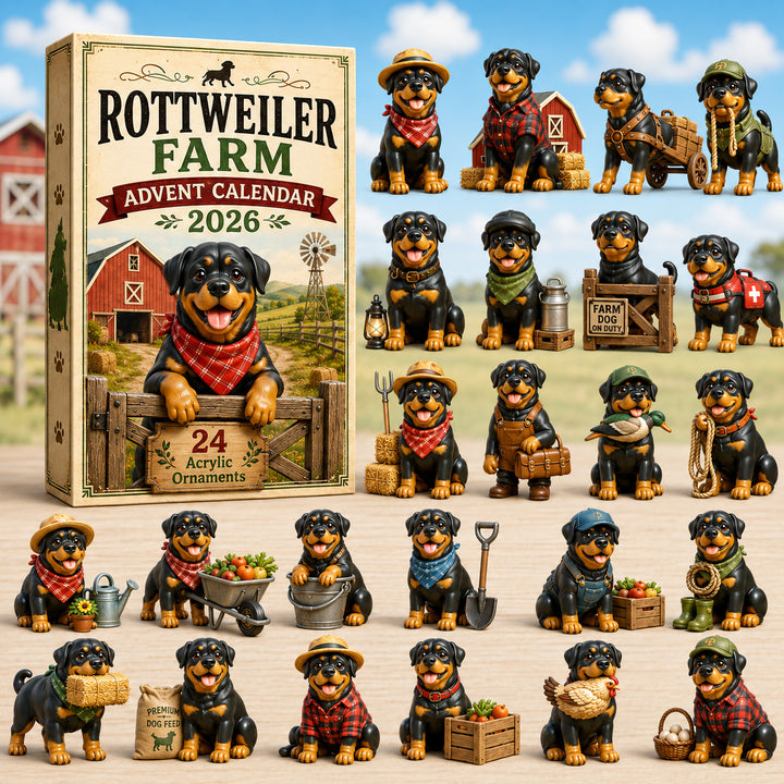 CHRISTMAS KICKOFF 40% OFF - Rottweiler Farm Advent Calendar 2026 - 24-Day Festive Countdown, Acrylic Charms Blind Box - Gift For Rottweiler Lovers AC0HT199