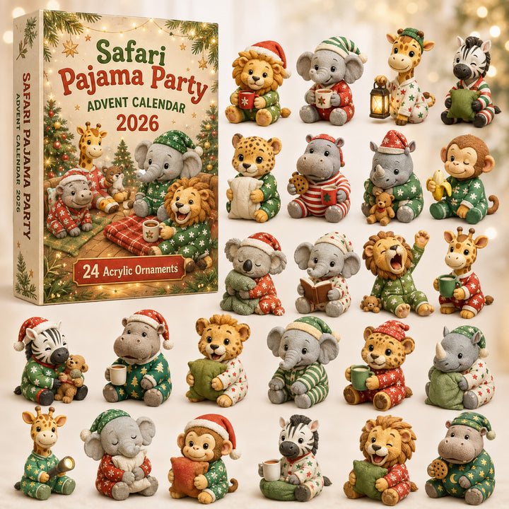 CHRISTMAS KICKOFF 40% OFF - Safari Pajama Party Advent Calendar 2026 - 24-Day Festive Countdown, Acrylic Charms Blind Box - Gift For Safari Lovers AC0HT542