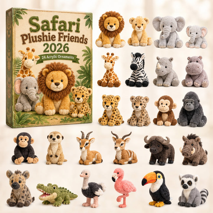 CHRISTMAS KICKOFF 40% OFF - Safari Plushie Friends Advent Calendar 2026 - 24-Day Festive Countdown, Acrylic Charms Blind Box - Gift For Safari Lovers AC0HT540