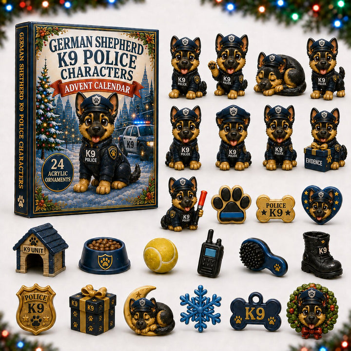 CHRISTMAS KICKOFF 40% OFF - Shepherd Police Advent Calendar 2026 - 24-Day Festive Countdown, Acrylic Charms Blind Box - Gift For Dog Lovers