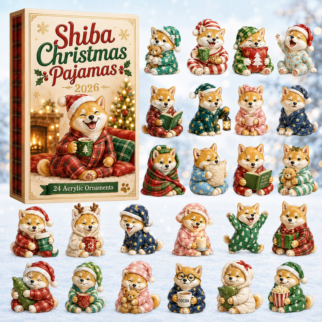 CHRISTMAS KICKOFF 40% OFF - Shiba Christmas Pajamas Advent Calendar 2026 - 24-Day Festive Countdown, Acrylic Charms Blind Box - Gift For Shiba Inu Lovers AC0HT202