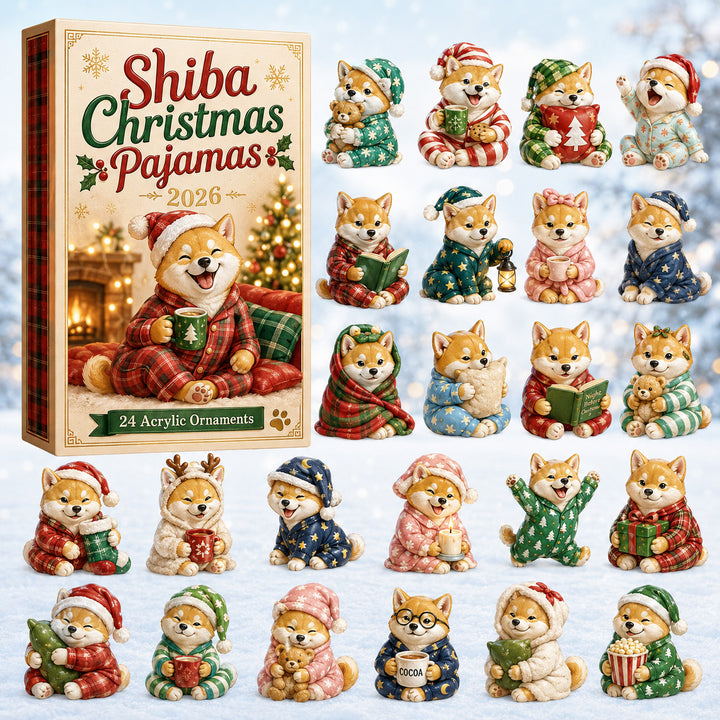CHRISTMAS KICKOFF 40% OFF - Shiba Christmas Pajamas Advent Calendar 2026 - 24-Day Festive Countdown, Acrylic Charms Blind Box - Gift For Shiba Inu Lovers AC0HT202