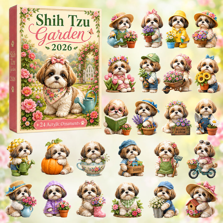 CHRISTMAS KICKOFF 40% OFF - Shih Tzu Garden Advent Calendar 2026 - 24-Day Festive Countdown, Acrylic Charms Blind Box - Gift For Shih Tzu Lovers AC0HT271